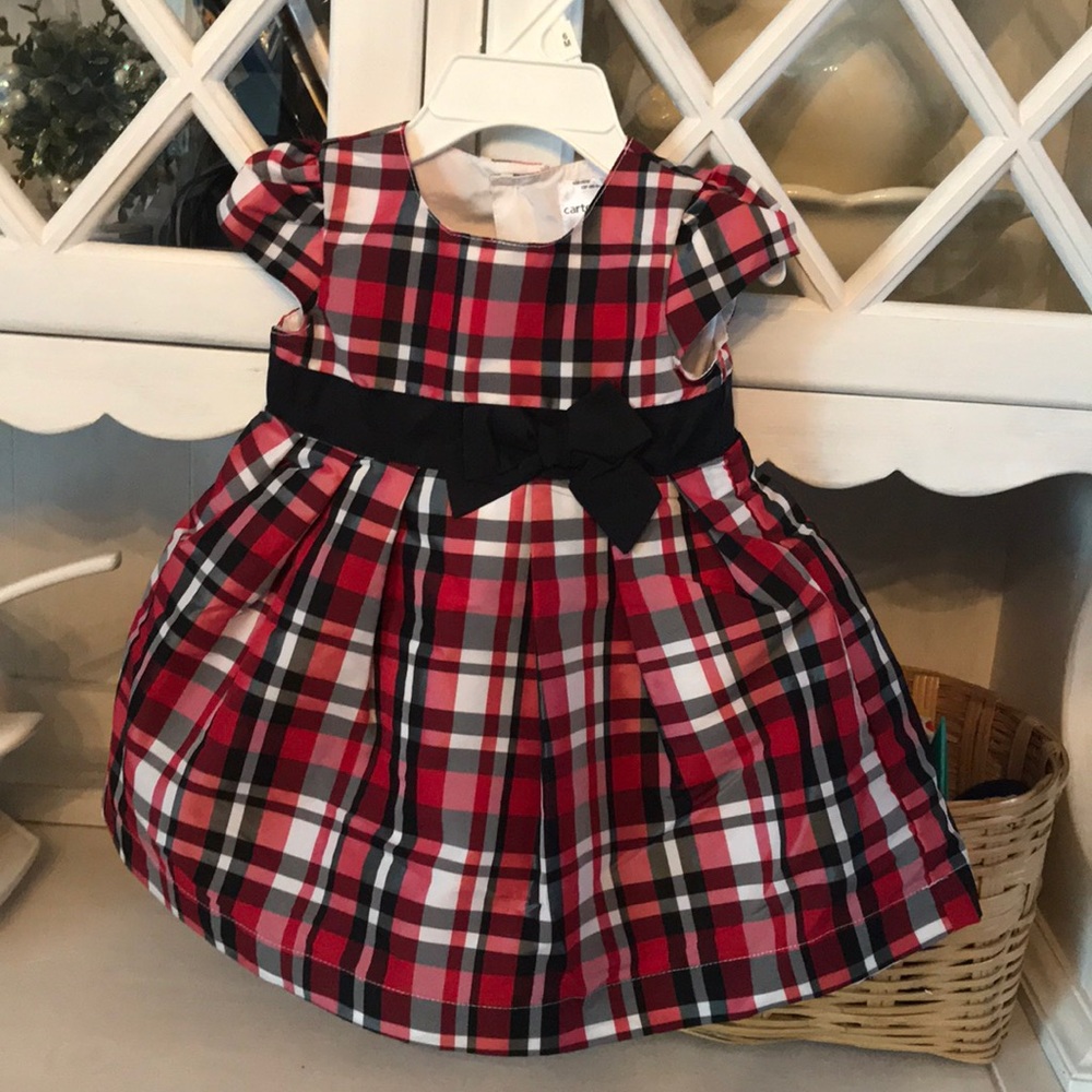 Red, black and white plaid dress